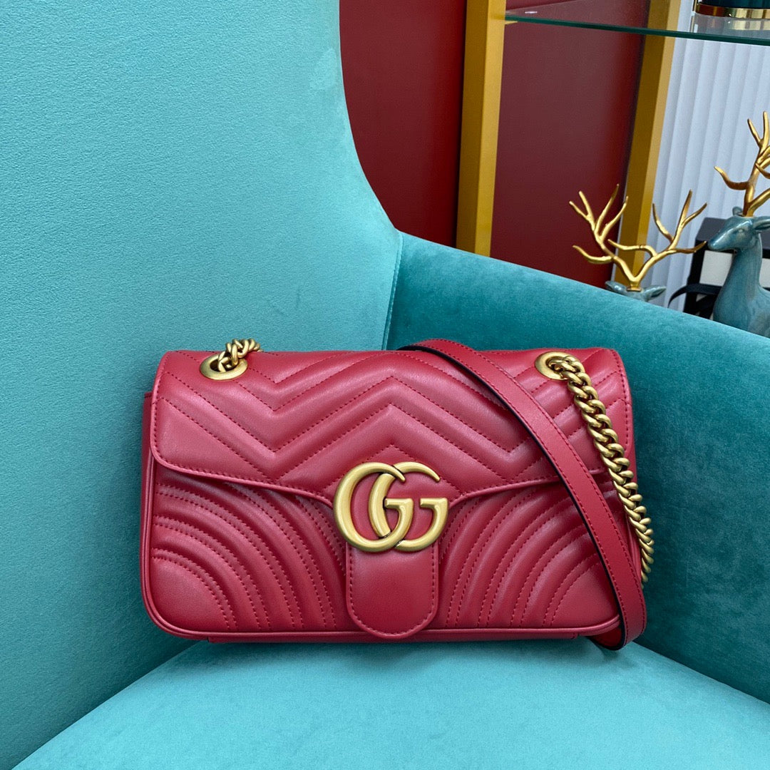 [TOP] GUCCI GG Marmont Bag Matelasse Shoulder Small 26cm - Red