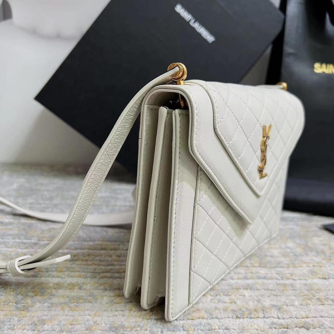 [TOP] Yves Saint Laurent YSL Mini Quilted Envelope Bag - White