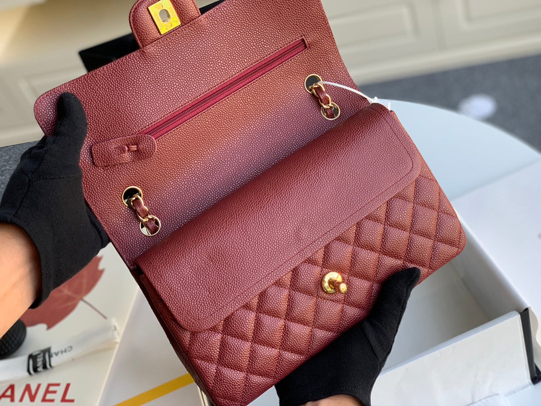 [TOP] CHANEL Classic Flap Bag Caviar Medium 25.5cm – Burgundy & GHW