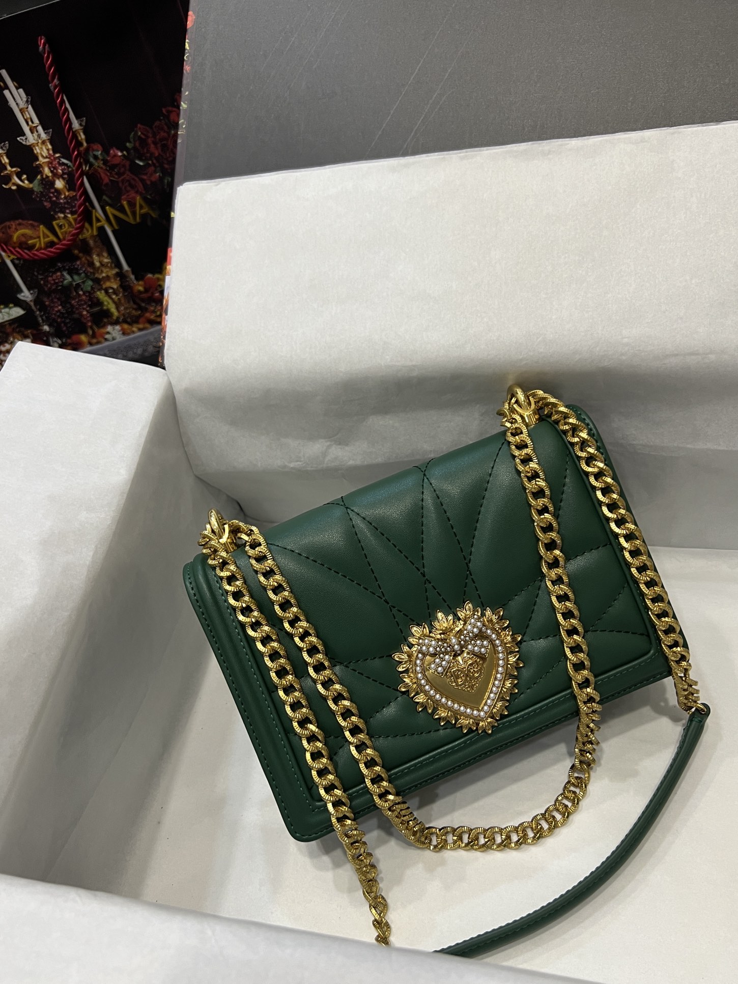 [TOP] Dolce & Gabbana D&G Nappa Leather Devotion Bag 21cm/26cm - Green