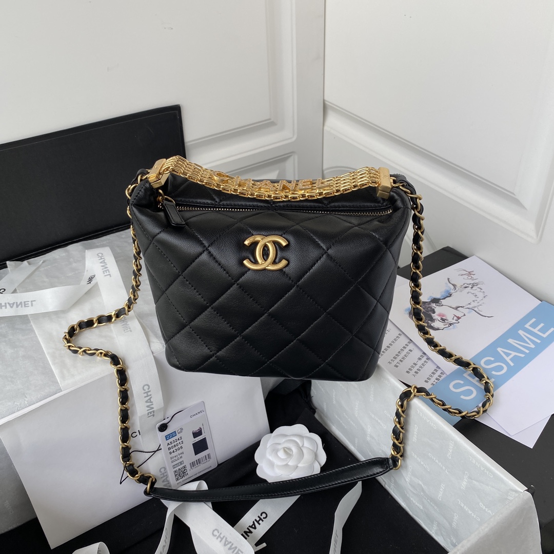[TOP] CHANEL Hobo Bag 18*21*12*cm - GHW - Black
