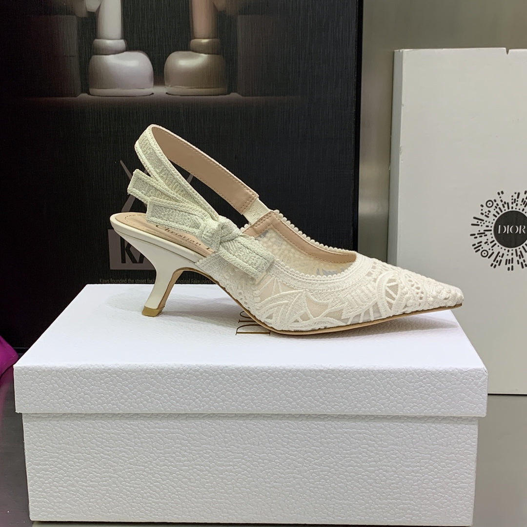 [TOP] Christian Dior Macrame Mid Heels Lace Shoes 22 - White
