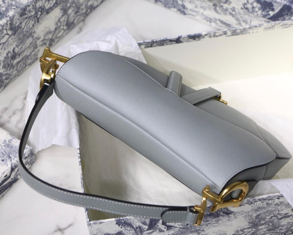 [TOP] Christian Dior Saddle Bag Grained Calfskin Small - GREY
