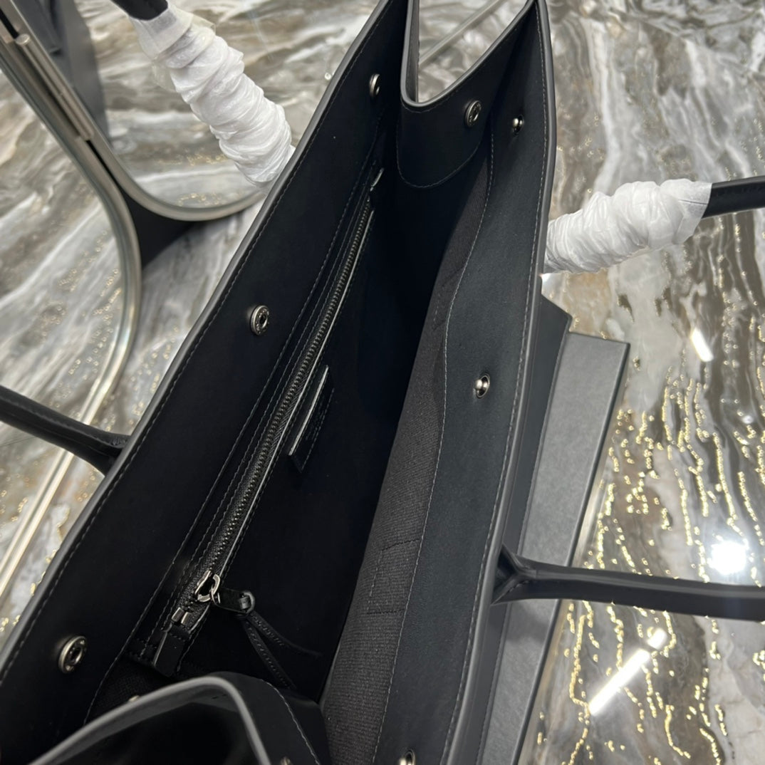 [TOP] Yves Saint Laurent YSL Rive Gauche Leather Tote Bag - Black