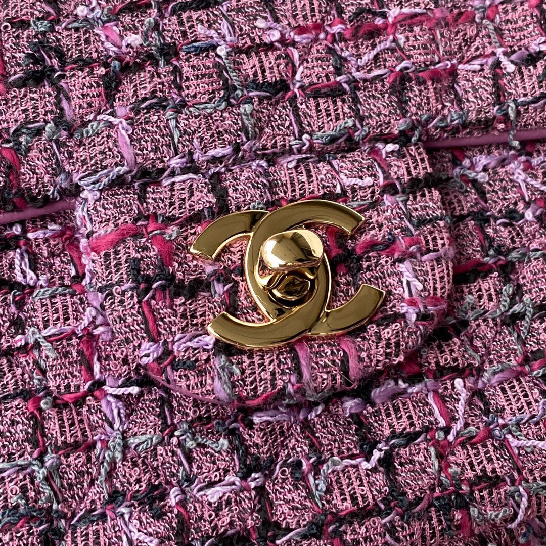 [TOP] CHANEL Classic Flap Bag Tweed Medium 25.5cm - Pink & GHW