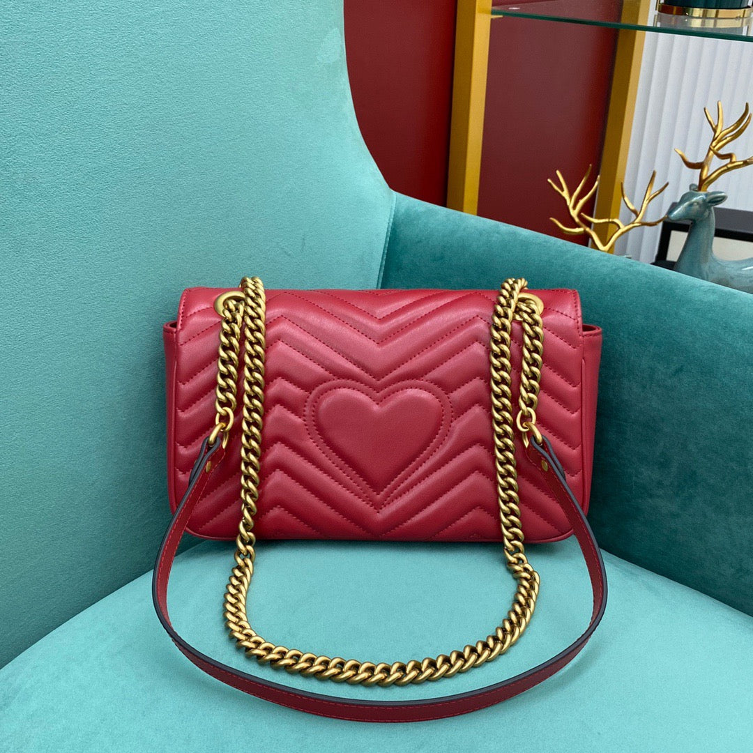 [TOP] GUCCI GG Marmont Bag Matelasse Shoulder Small 26cm - Red