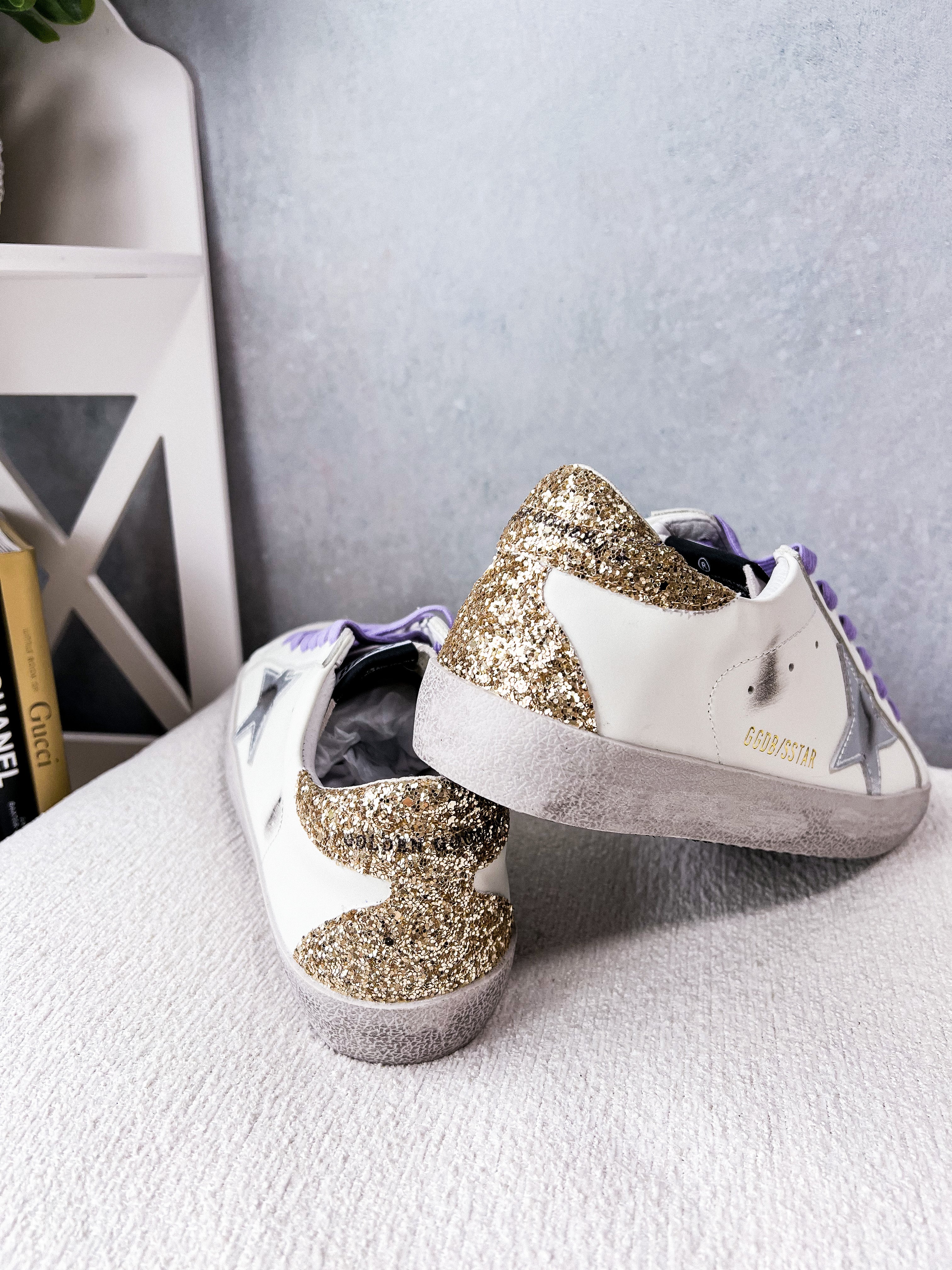 [TOP] GGDB Low Top Sneakers - White, Purple and Golden Glitter