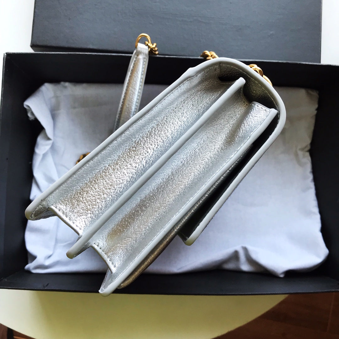 [TOP] Yves Saint Laurent YSL Sunset Metallic Small Bag 22×16×8 cm - Silver