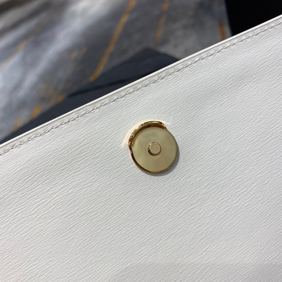 [TOP] Yves Saint Laurent YSL Sunset Metallic Small Bag - White GHW