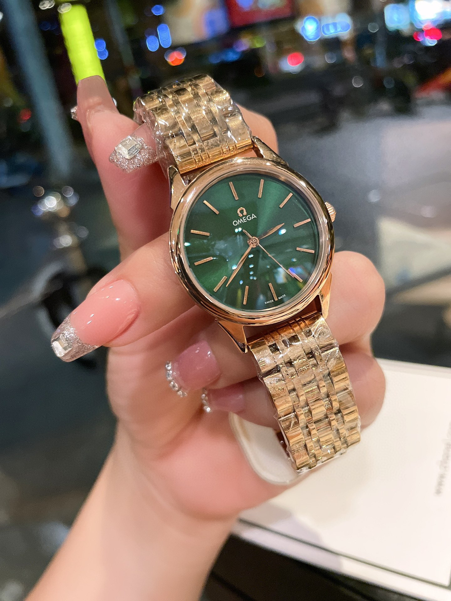 [TOP] OMEGA Green Dial Lady Watch 34mm - Gold/White Gold