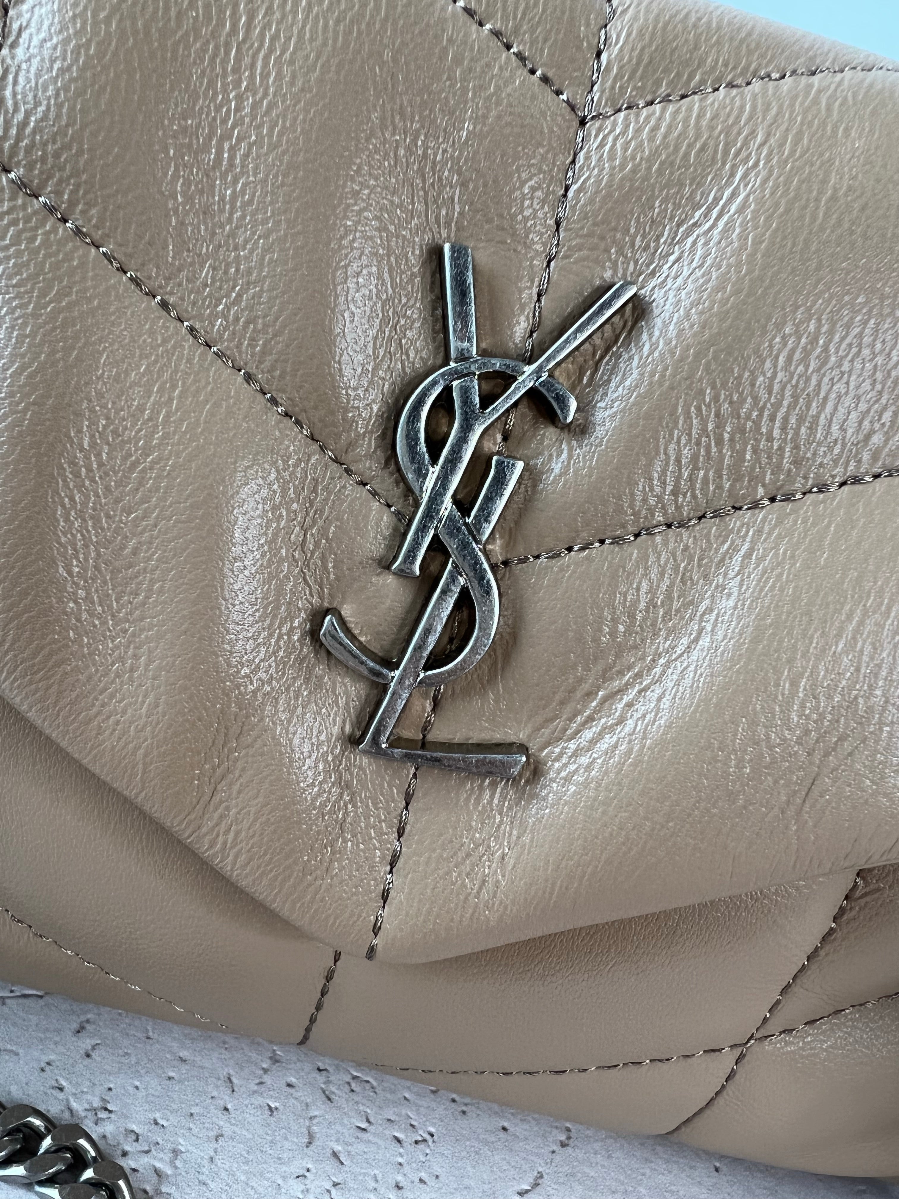 [TOP] Yves Saint Laurent YSL Loulou Puffer Mini Bag - Beige w SHW