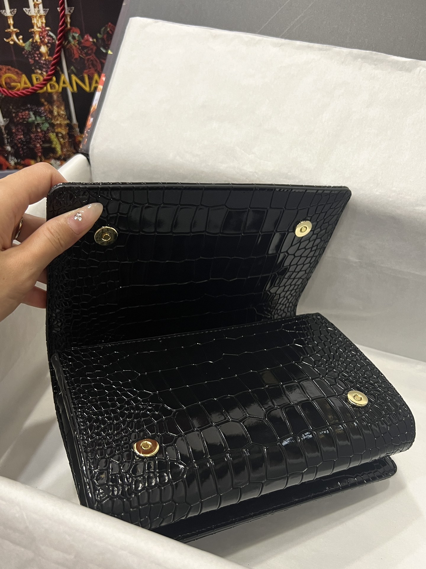 [TOP] Dolce & Gabbana D&G Crocodile-print Calfskin DG Girls Bag 21*4*15 - Black