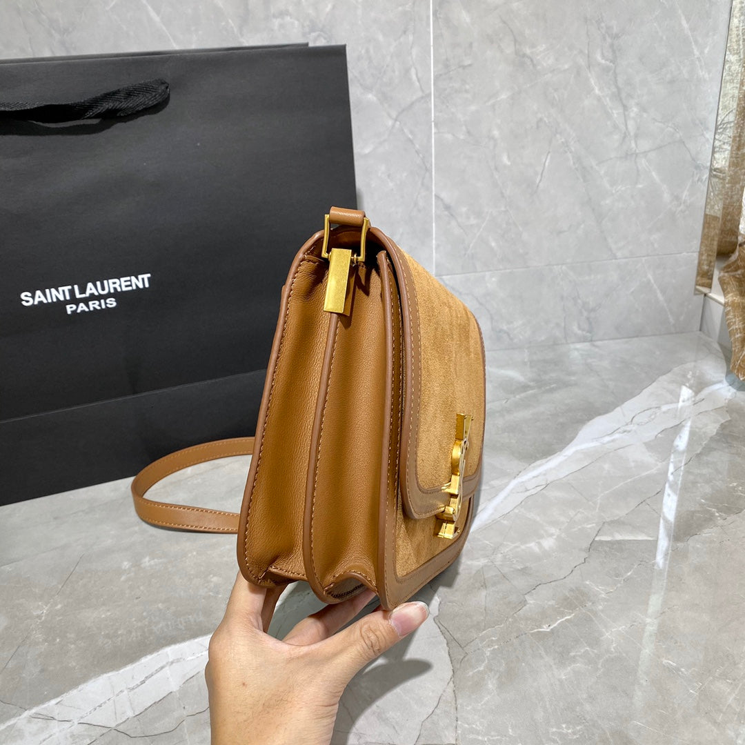[TOP] Yves Saint Laurent YSL Solferino Small Suede Bag - Brown