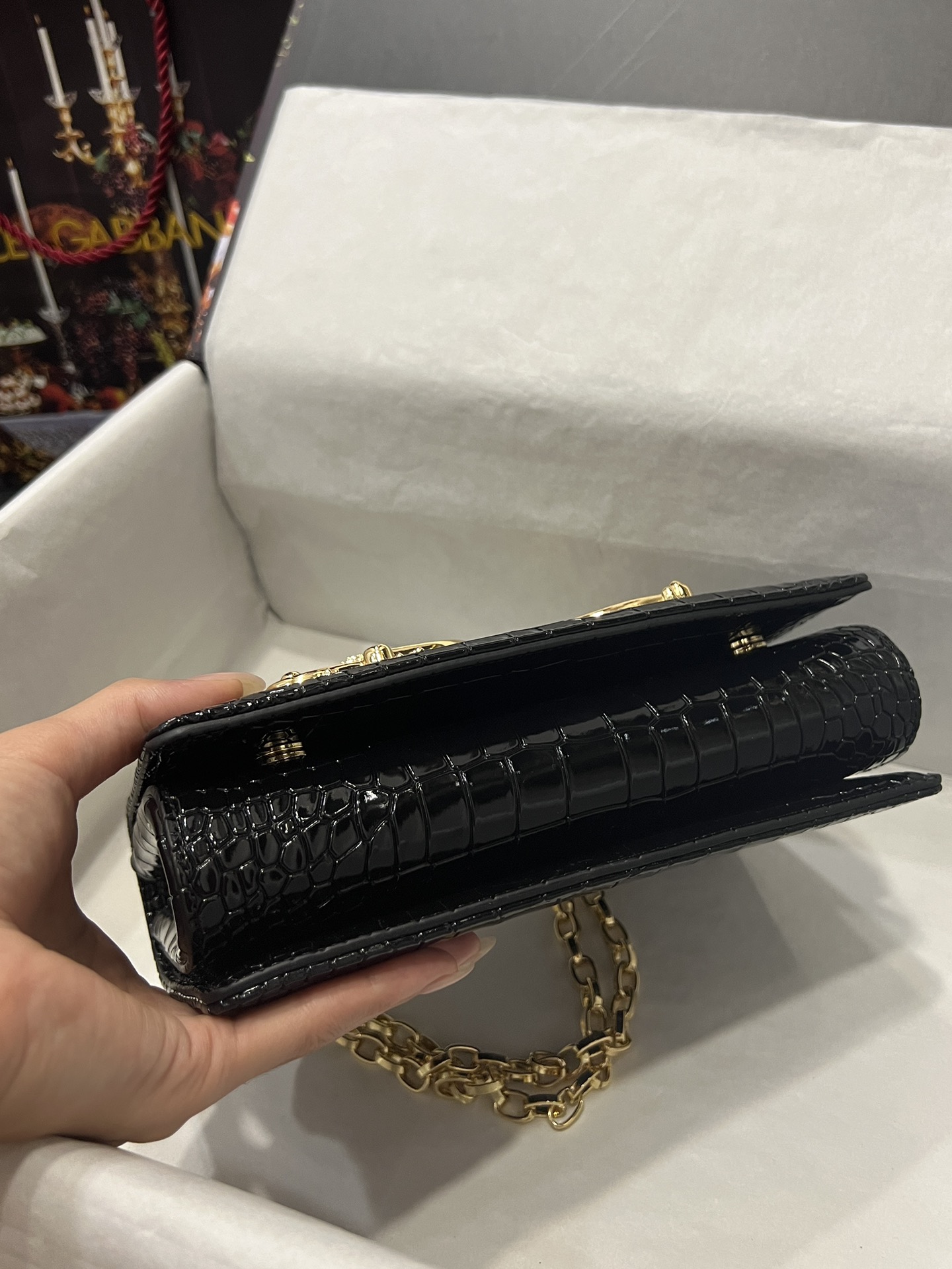 [TOP] Dolce & Gabbana D&G Crocodile-print Calfskin DG Girls Bag 21*4*15 - Black