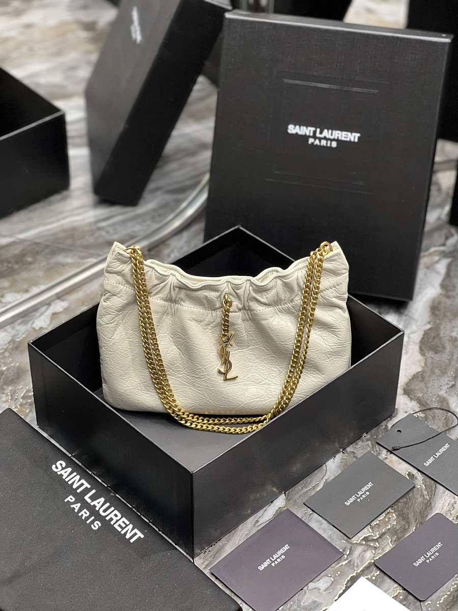 [TOP] Yves Saint Laurent YSL Pacpac Leather Hobo Bag - Off White GHW