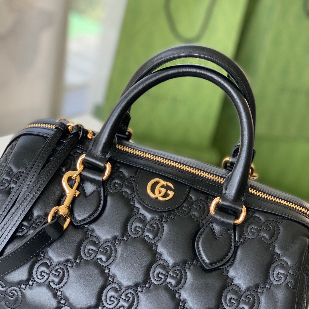 [TOP] GUCCI G*G Matelasse Leather Medium Top Handle Bag 31cm - Black
