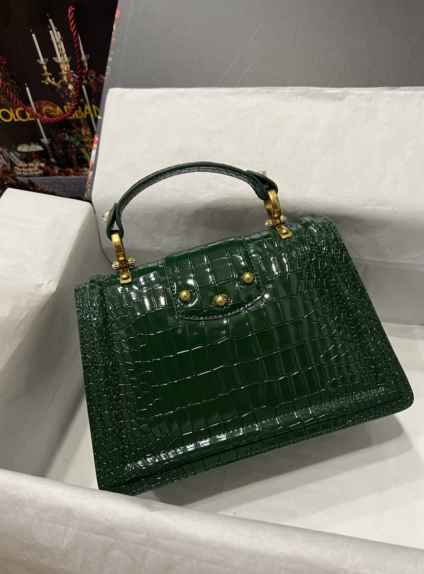 [TOP] Dolce & Gabbana D&G  Crocodile 27*18*8cm -Print Calfskin DG Girls Handbag