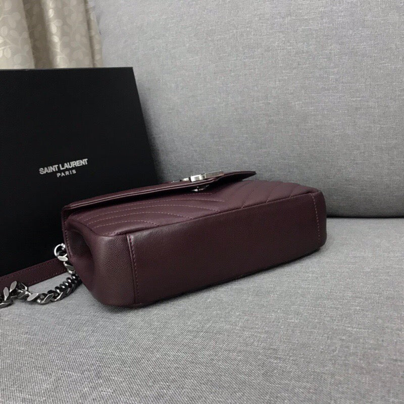 [TOP] Yves Saint Laurent YSL Small College Bag - Burgundy w SHW