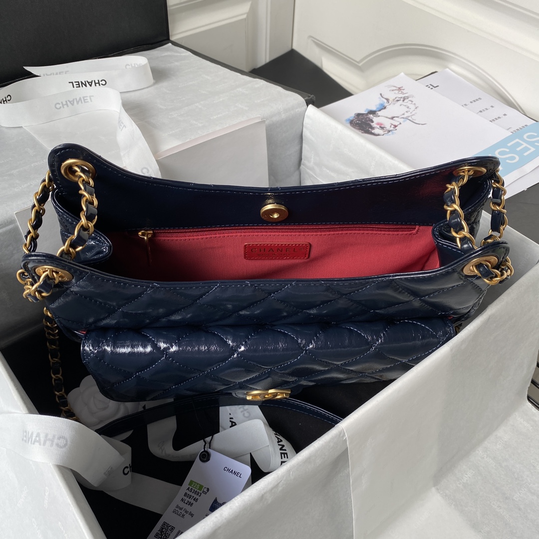 [TOP] CHANEL Wax Skin Hobo Bag 27×31×8cm - GHW - Blue