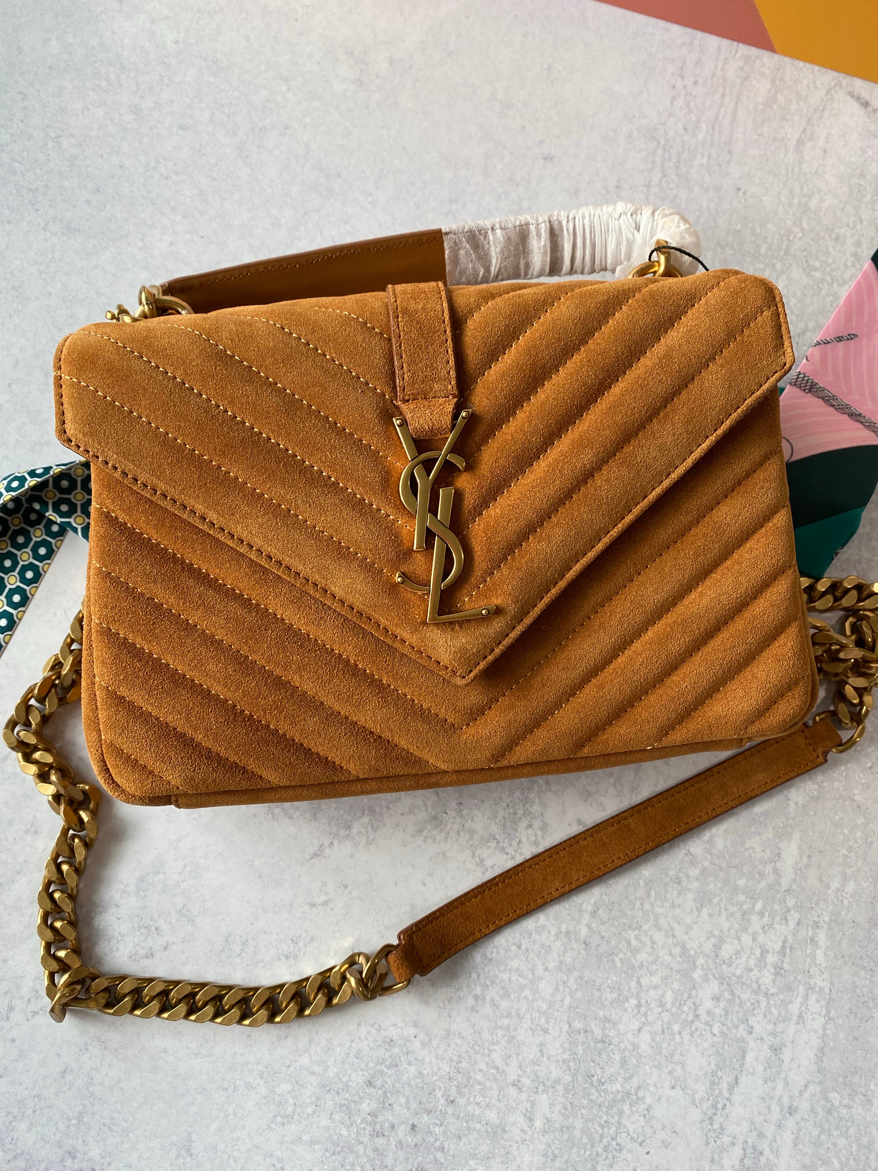 [TOP] Yves Saint Laurent YSL College Suede Small Bag - Brown