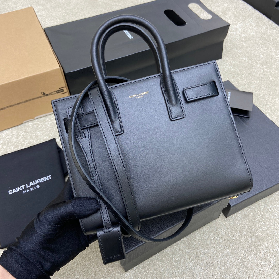 [TOP] Yves Saint Laurent YSL Nano Sac De Jour Leather Bag - Black w GHW