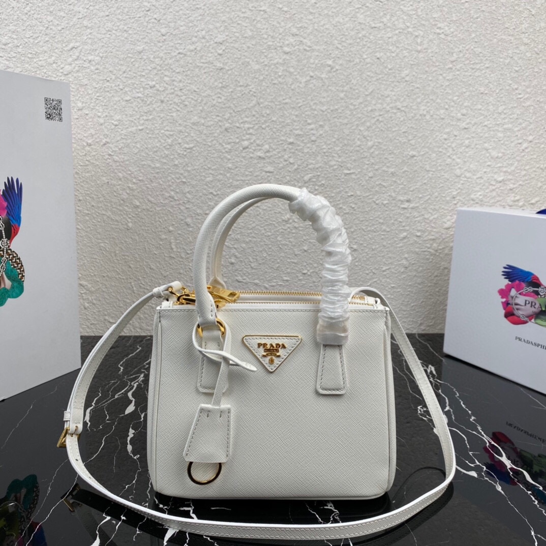 [TOP] PRADA Galleria Mini Saffiano Bag 20x15x9.5cm - White