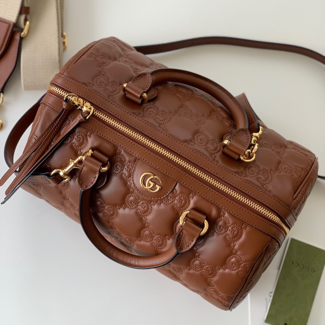 [TOP] GUCCI G*G Matelasse Leather Top Handle Medium Bag - Brown