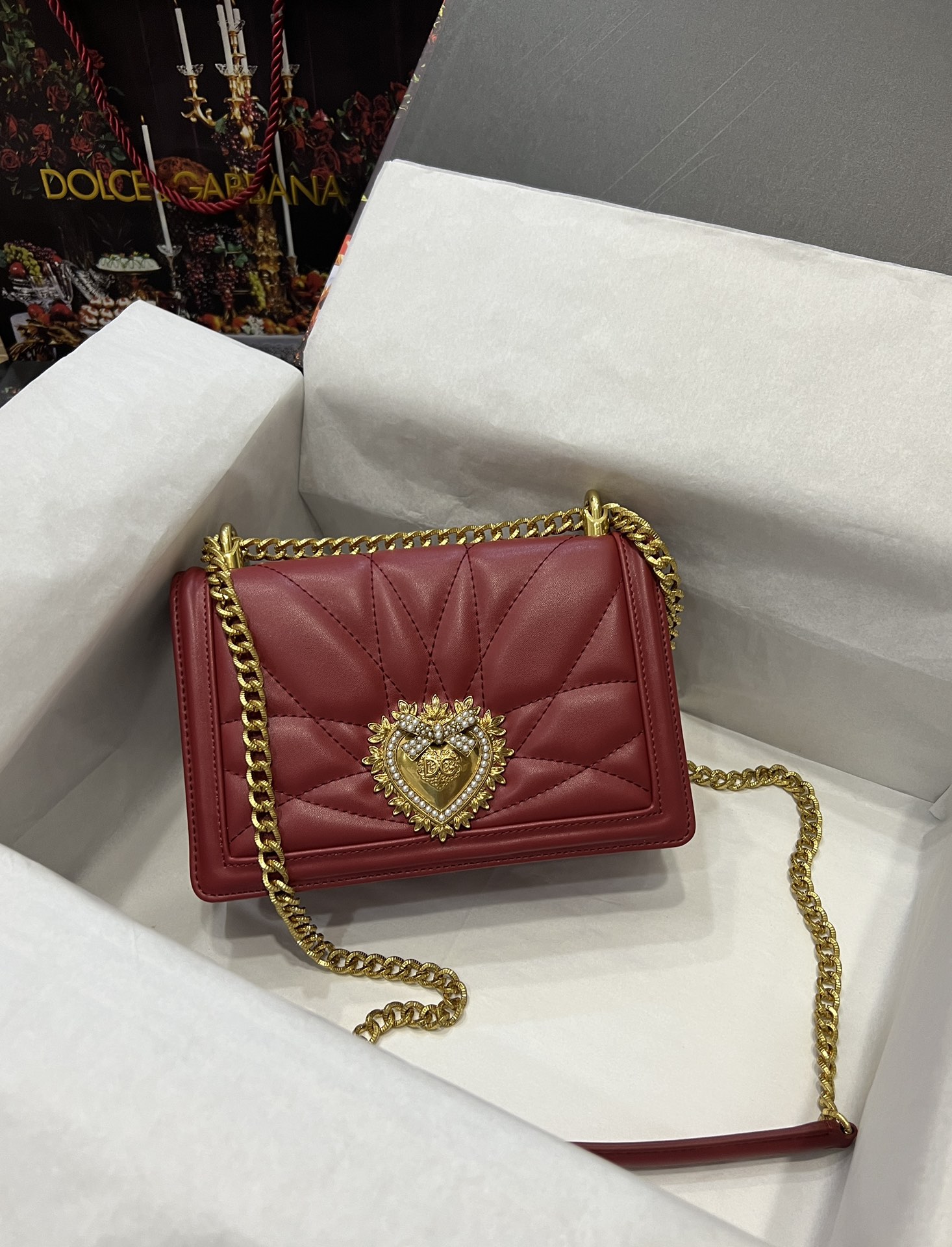 [TOP] Dolce & Gabbana D&G Nappa Leather Devotion Bag 21cm/26cm - Red