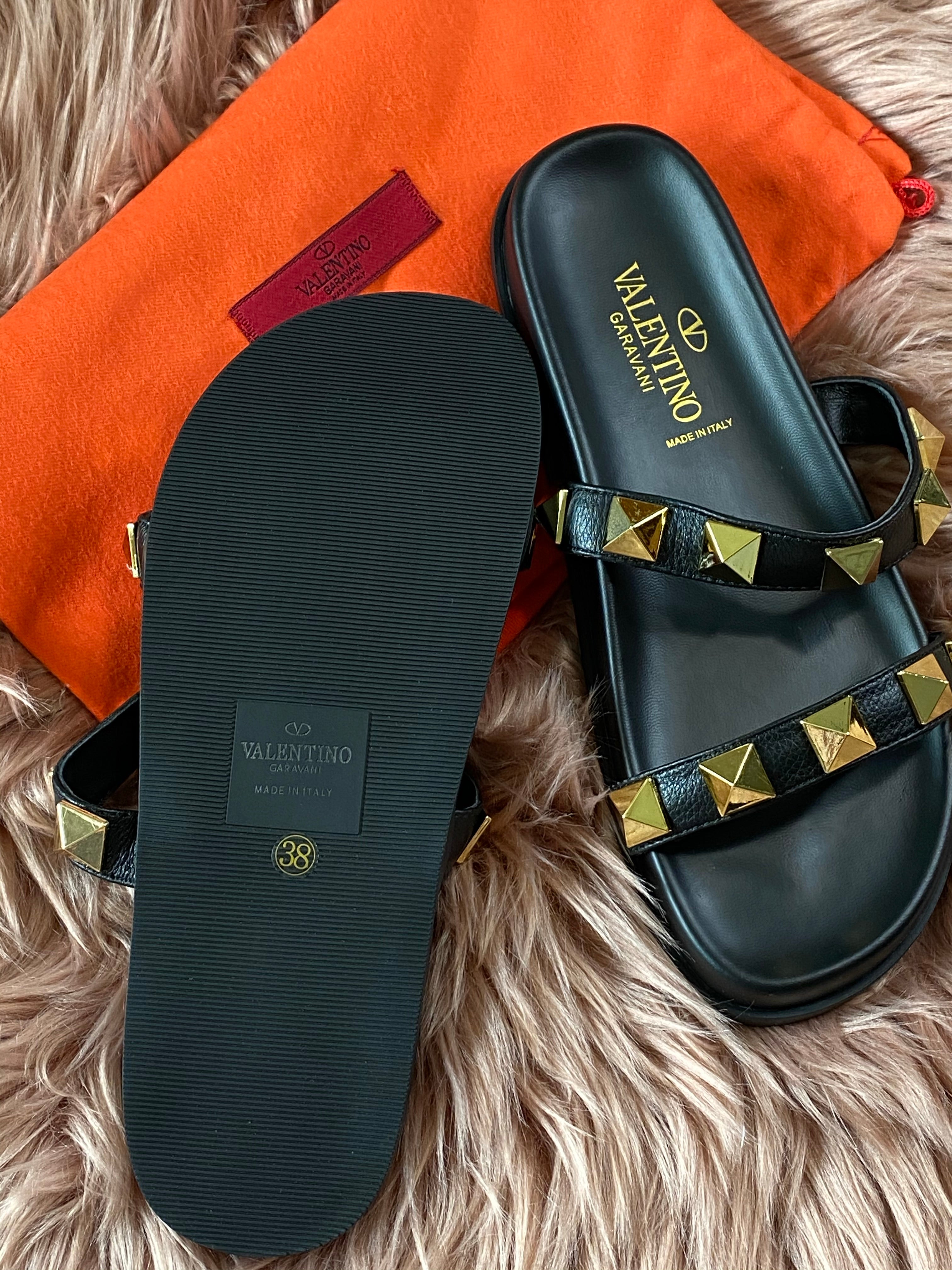 [TOP] VALENTINO 2 Band Rock Studs Slides - Black