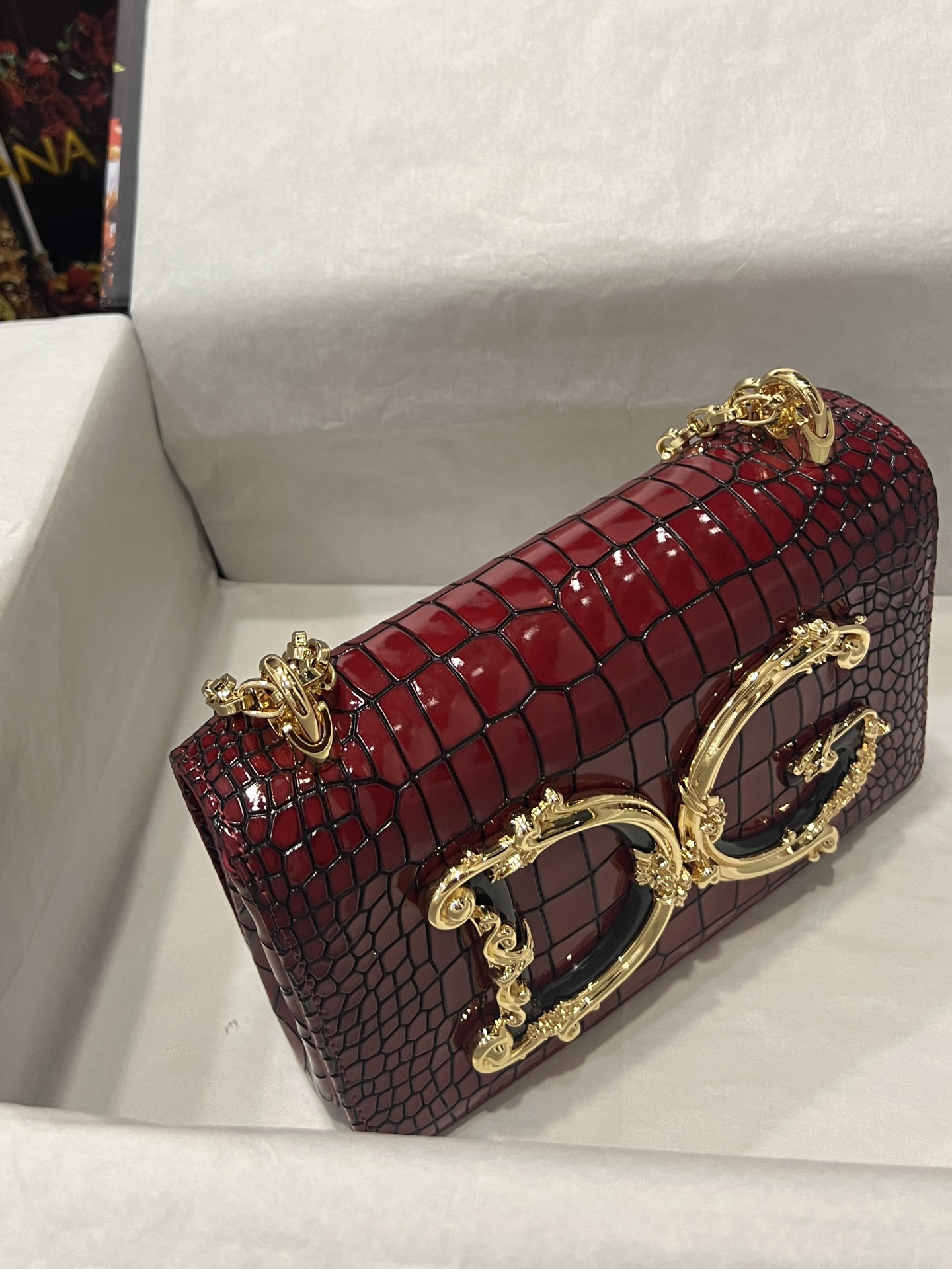 [TOP] Dolce & Gabbana D&G Crocodile-print Calfskin DG Girls Bag 21*4*15 - Red