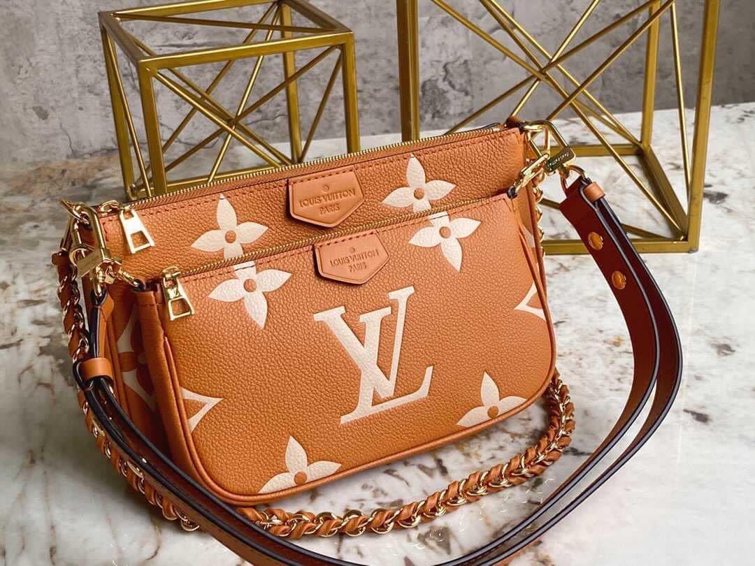 [TOP] Louis Vuitton LV  Multi Pochette Empreinte Bi-Color Bag 21X12X3cm- Brown & White
