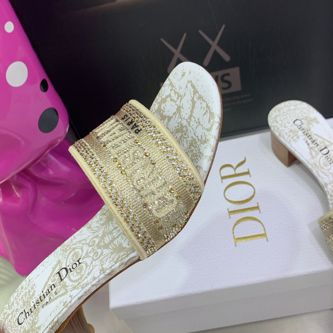 [TOP] Christian Dior Around the World Stella Embroidered high heels Slides - 5 Colours