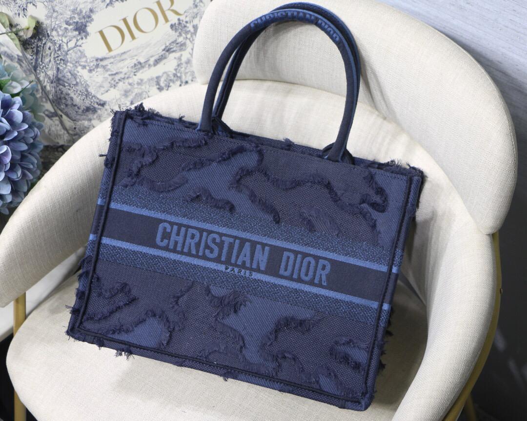 [TOP] Christian Dior Book Tote Camouflage Embroidery Small 26.5cm - Blue