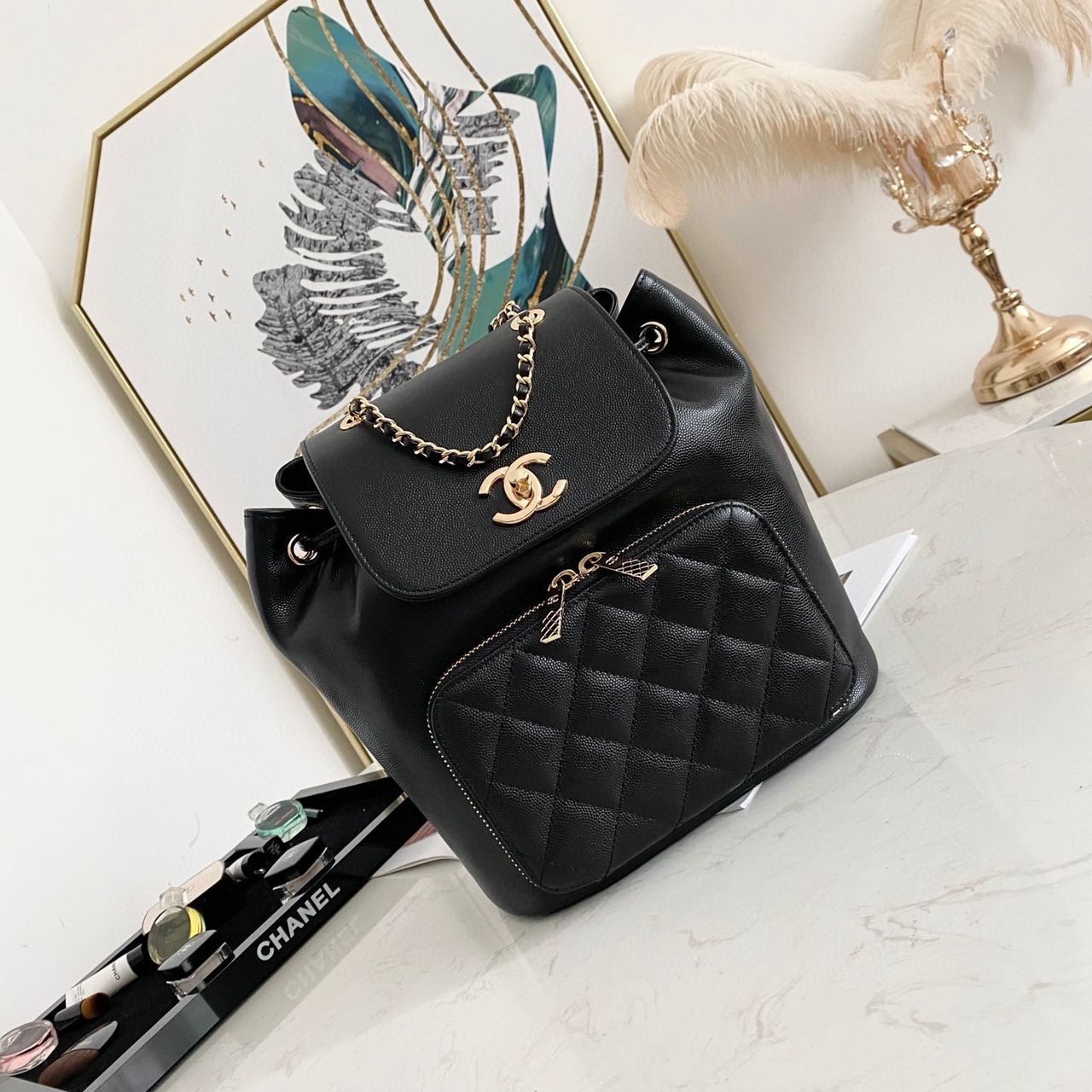 [TOP] CHANEL Quilted Business Affinity Backpack - Black