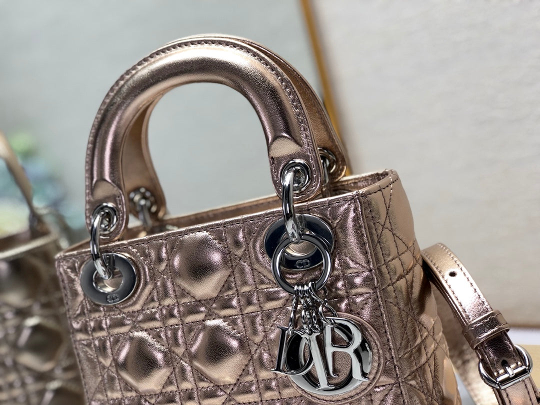 [Top] Christian Dior Lady Christian Dior Bag Mini - Metallic Pink w SHW