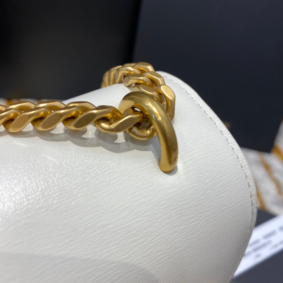 [TOP] Yves Saint Laurent YSL Sunset Metallic Small Bag - White GHW