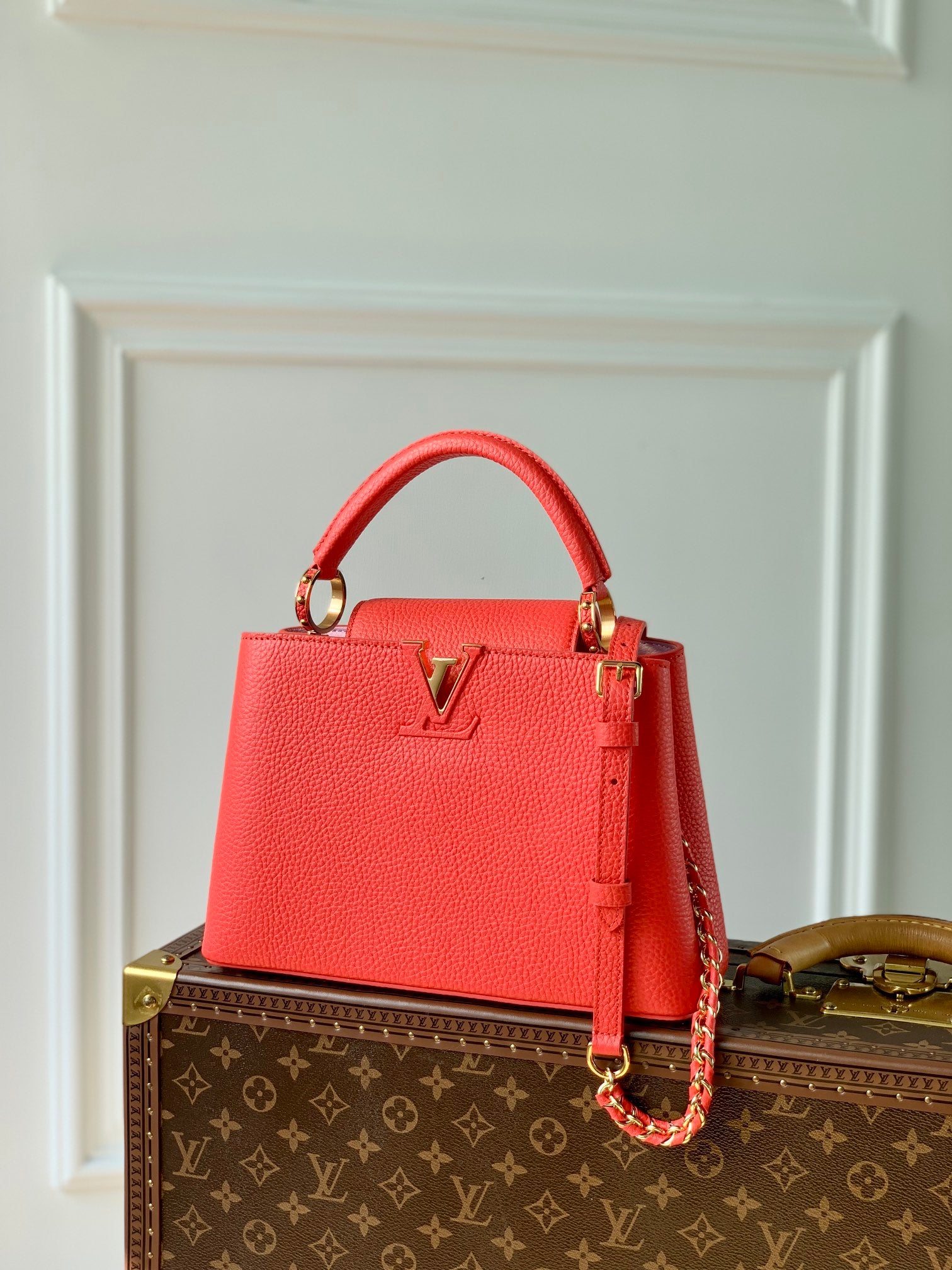 [TOP] Louis Vuitton LV Capucines BB 27x18x9cm- Red