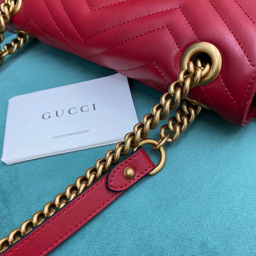 [TOP] GUCCI GG Marmont Bag Matelasse Shoulder Small 26cm - Red