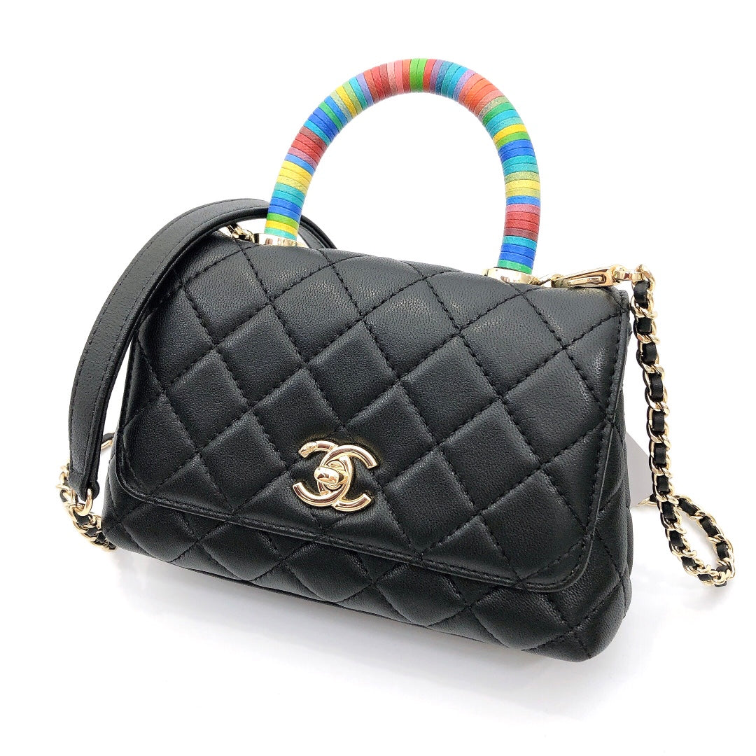 [TOP] CHANEL Coco Handle Bag Rainbow Top Small 19cm - Black & GHW