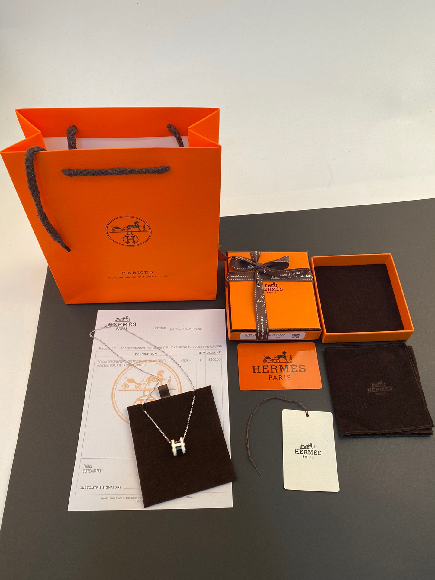 [TOP] HERMES Mini H Logo Necklace - White