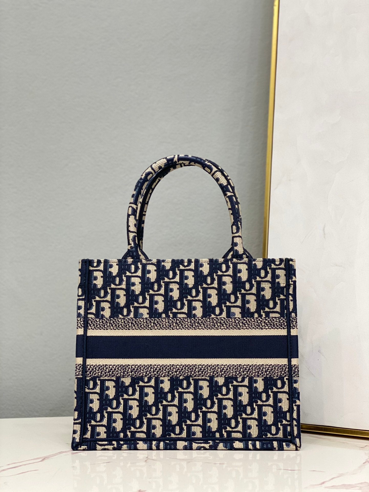 [TOP] Christian Dior Book Tote Bag Embroidery Small 21.5cm - Blue