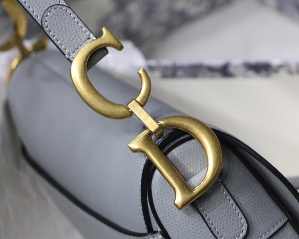 [TOP] Christian Dior Saddle Bag Grained Calfskin Small - GREY