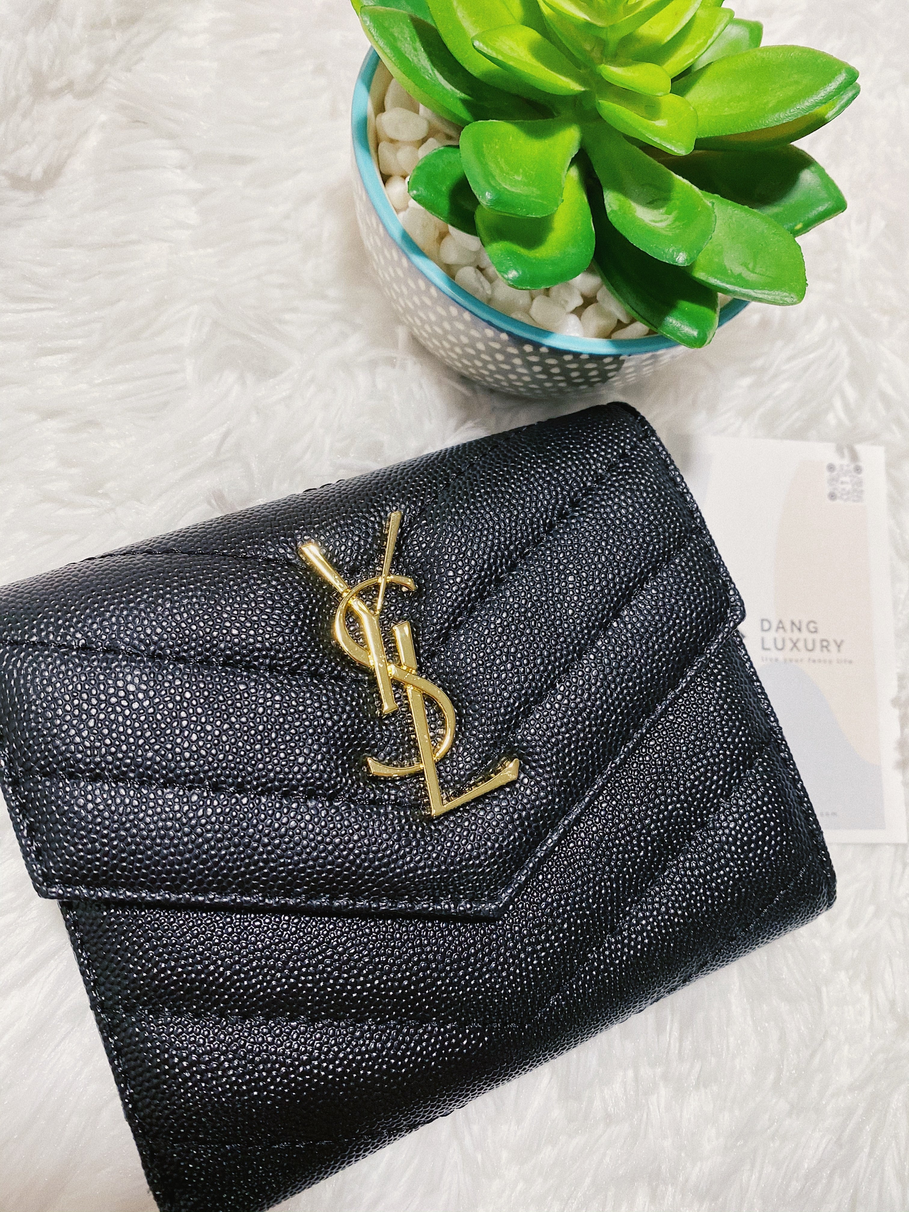 [TOP] Yves Saint Laurent YSL Compact 3 Fold Quilted Leather Wallet