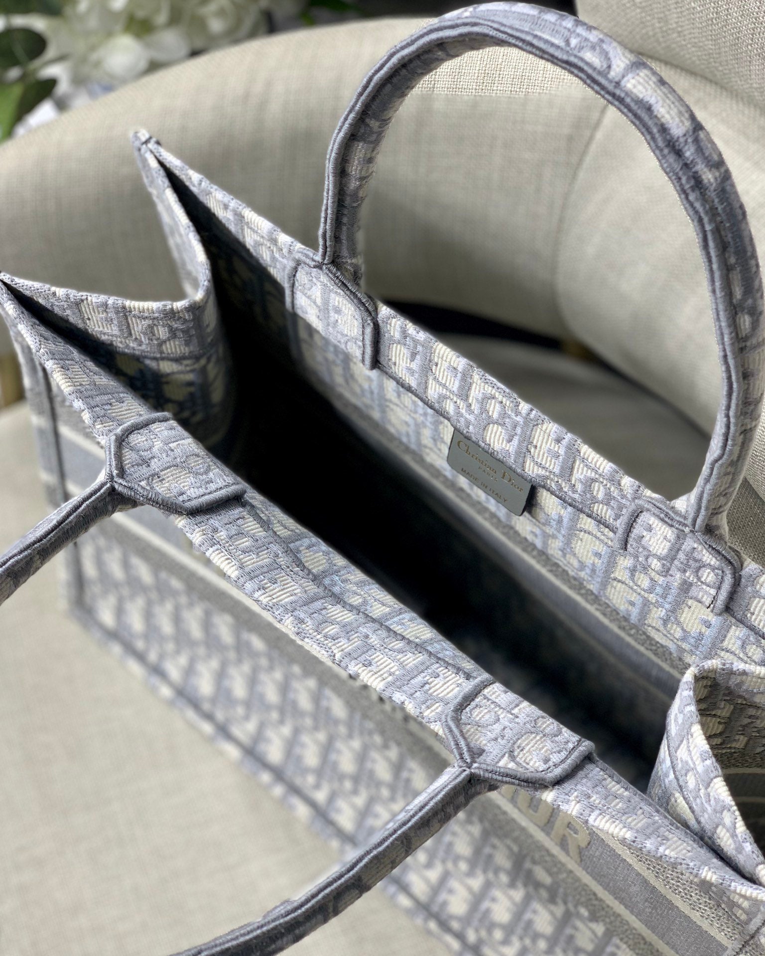 [TOP] Christian Dior Book Tote Bag Embroidered 26.5cm/36.5cm/41.5cm - Grey