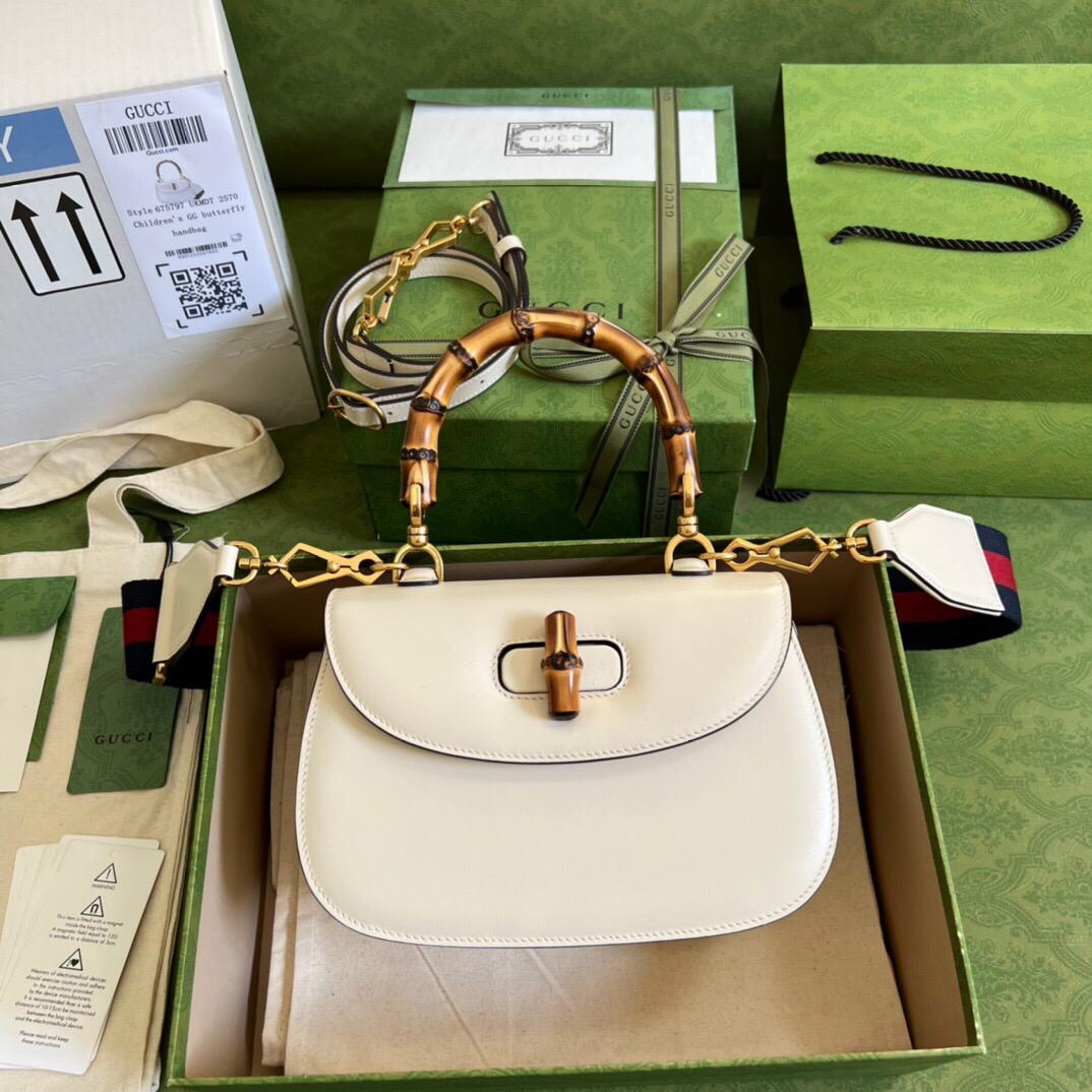 [TOP] GUCCI G*G Bamboo 1947 Small Top Handle - White