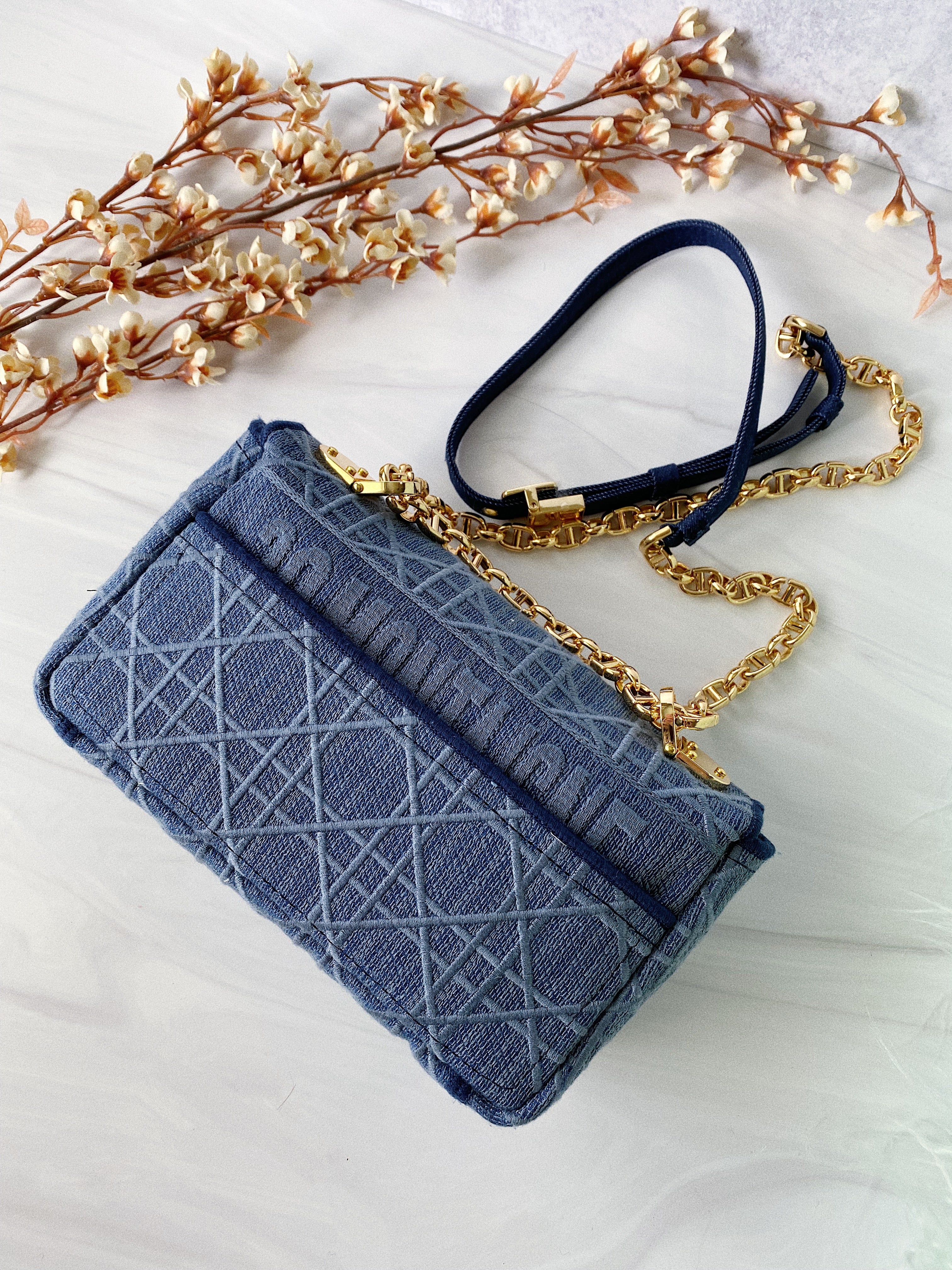 [TOP] Christian Dior Caro Bag Small - Blue Denim