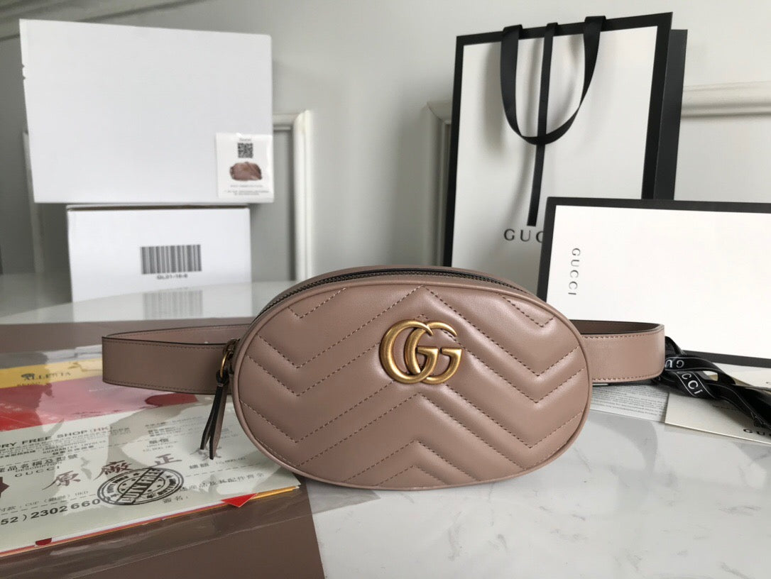 [TOP] GUCCI GG Marmont Belt Bag - Dusty Pink