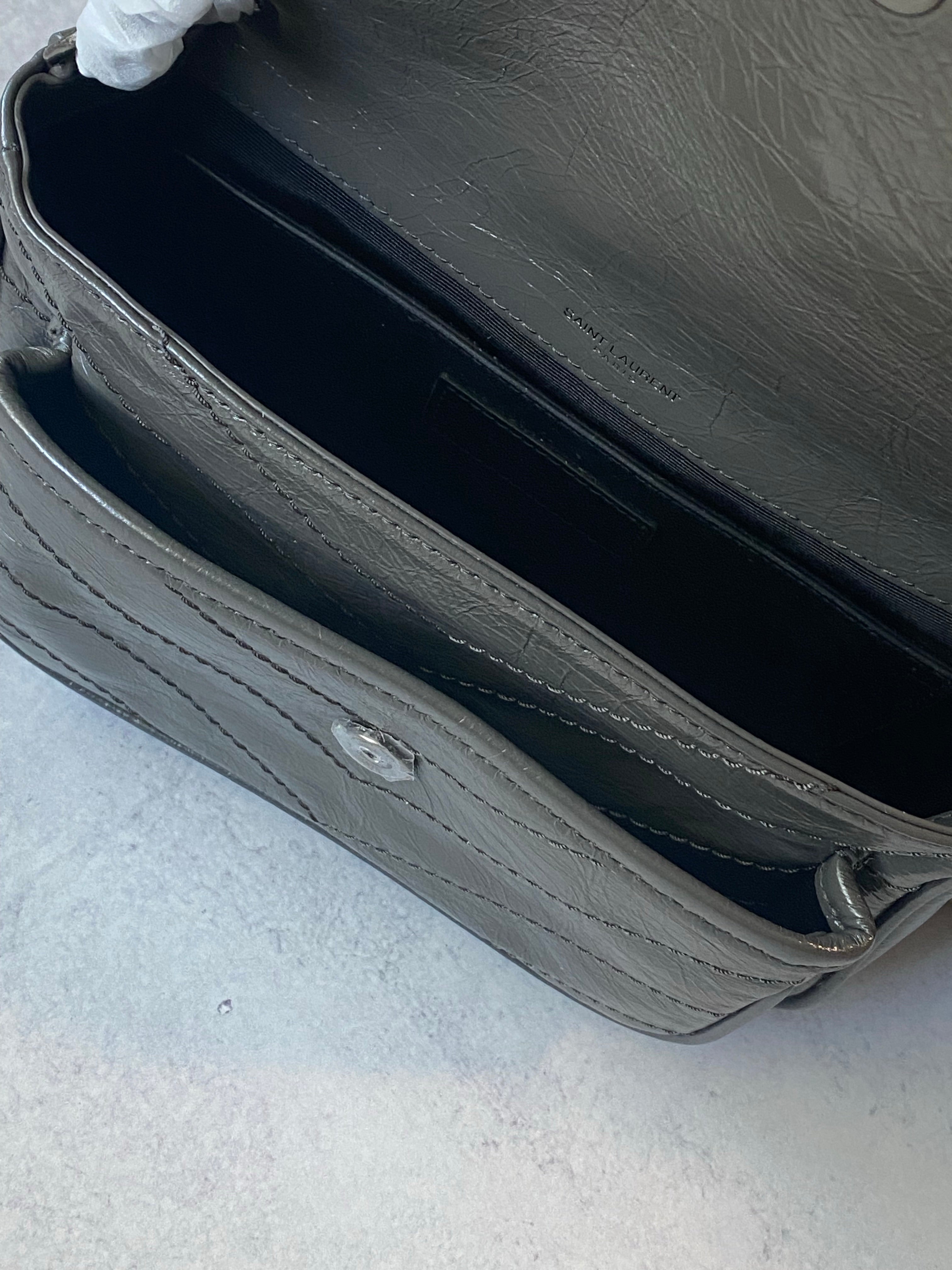 [TOP] Yves Saint Laurent YSL Nikki Small Wrinkle Bag - Dark Grey