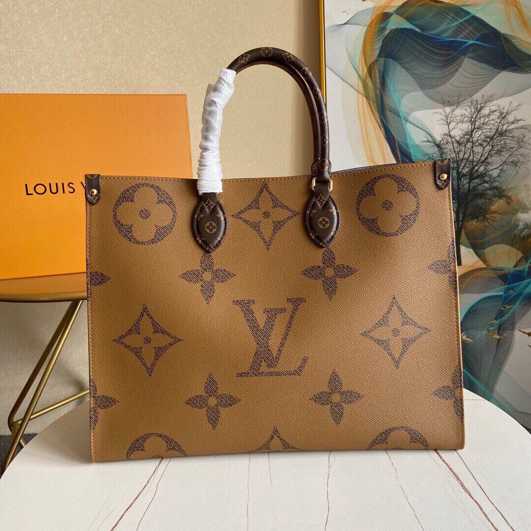 [TOP] Louis Vuitton LV On The Go Reverse Monogram Large Tote 41*34*19cm-Brown