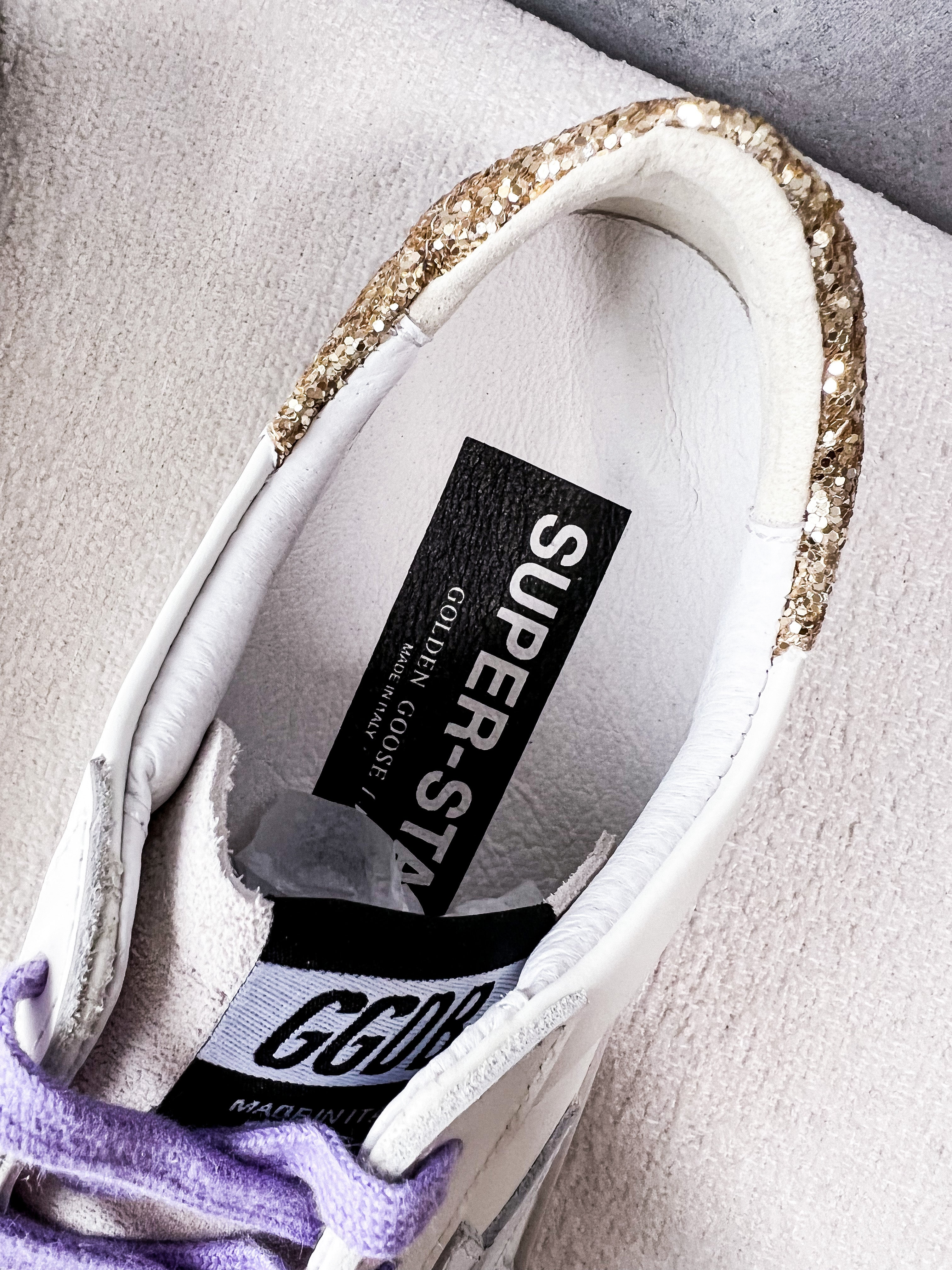 [TOP] GGDB Low Top Sneakers - White, Purple and Golden Glitter